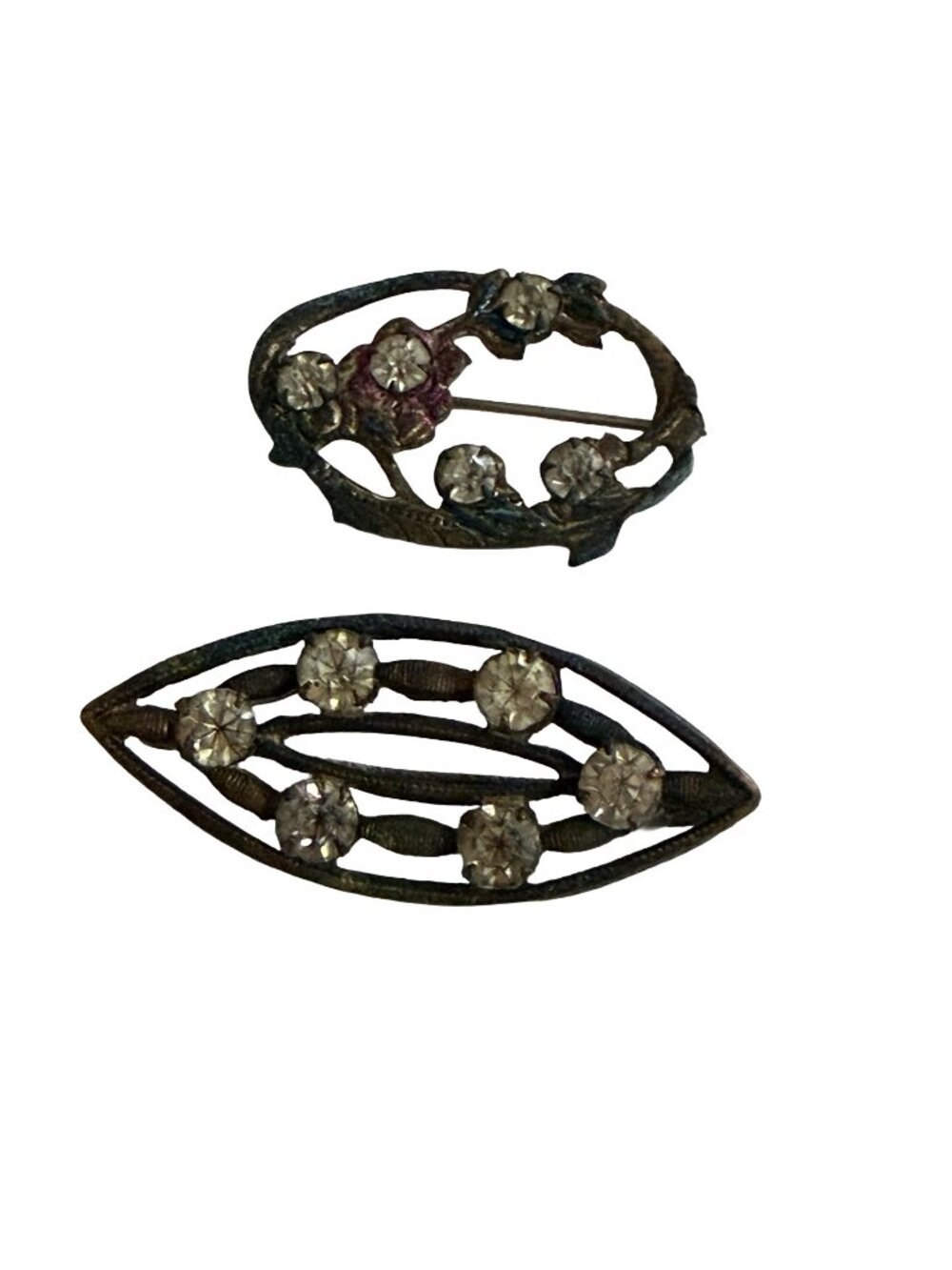 Antique Edwardian Art Deco Rhinestone Brooch Pins Lot of 2 C Clasp